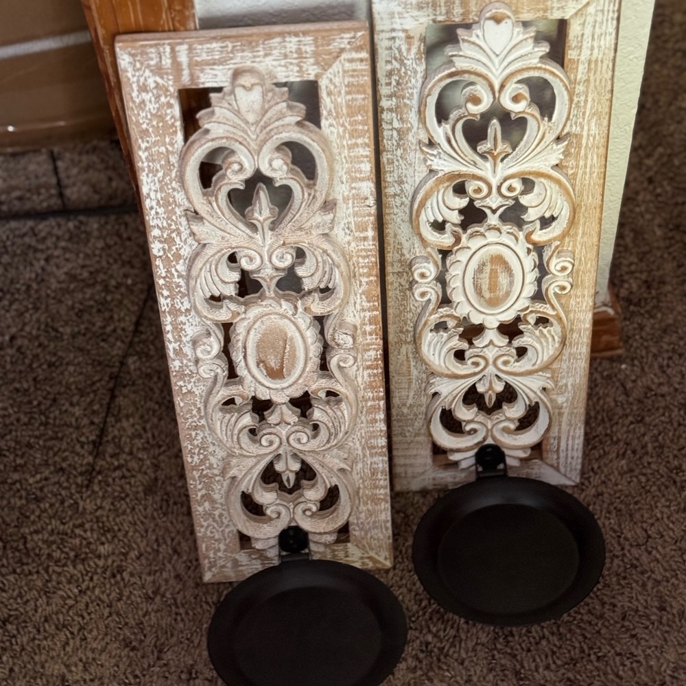 Hobby Lobby Vintage Cream and Tan Candle Holders